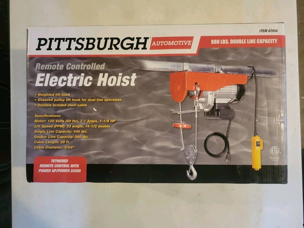 PITTSBURGH 62854 OEM 880 LBS. REMOTE CONTROLLED ELECTRIC HOIST