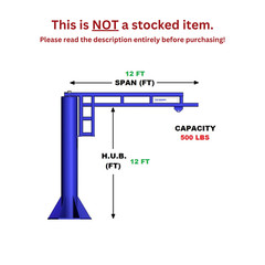 GORBEL WORK STATION JIB CRANE – 500 LB CAPACITY, SPAN 12 FT, HUB 12 FT