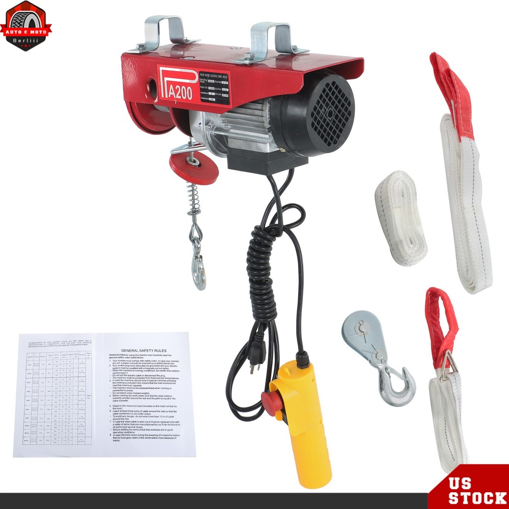 Mini Electric Hoist 440lbs/200kg 6.6ft/2m Wired Remote Control 110v
