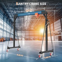 1 Ton Gantry Crane 2200LBS Gantry Crane Manual Trolley 8-12 FT H Shop Lift Hoist