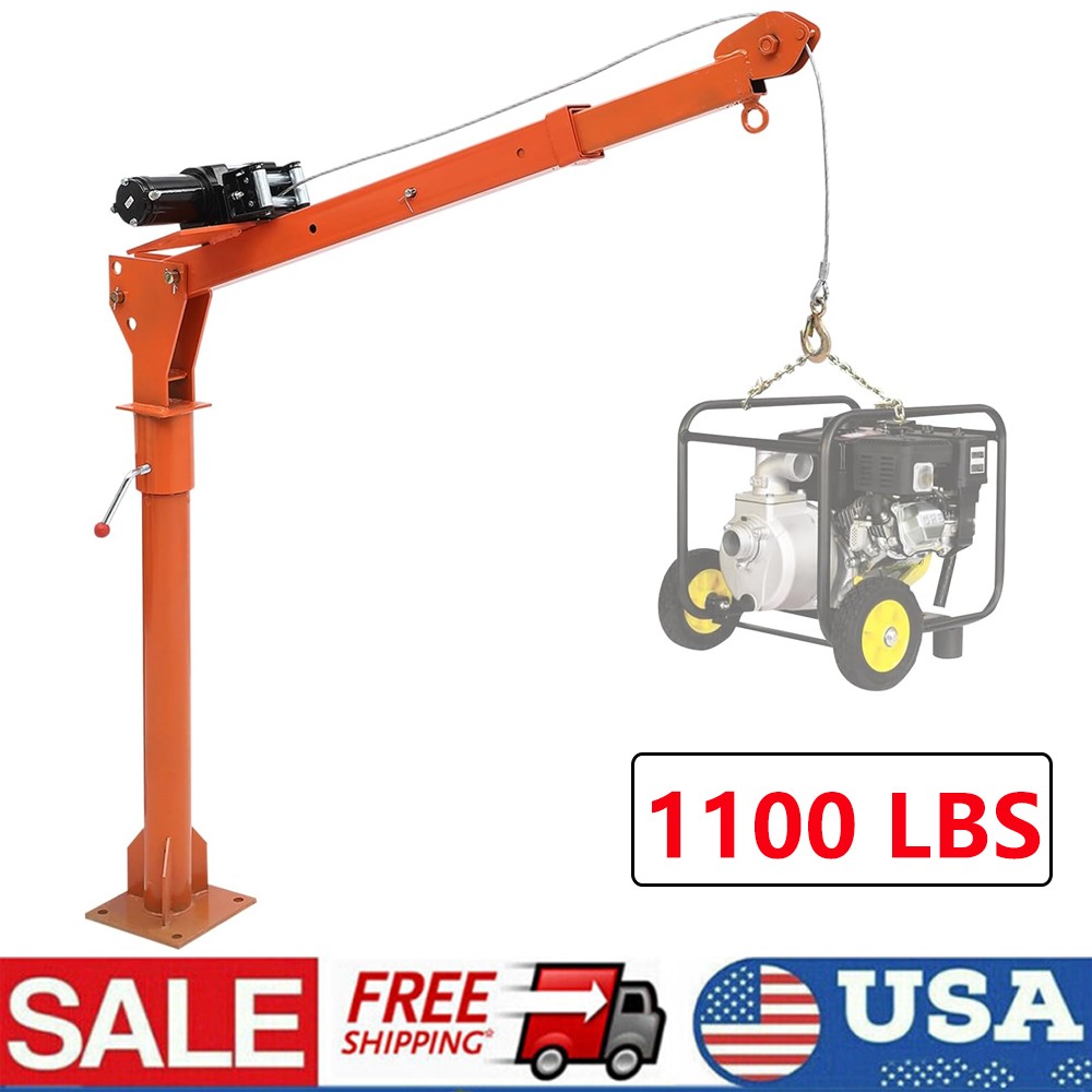 1100lbs Pickup Truck Crane with Electric Winch 3500lbs 12V 360°Rotation Pickup