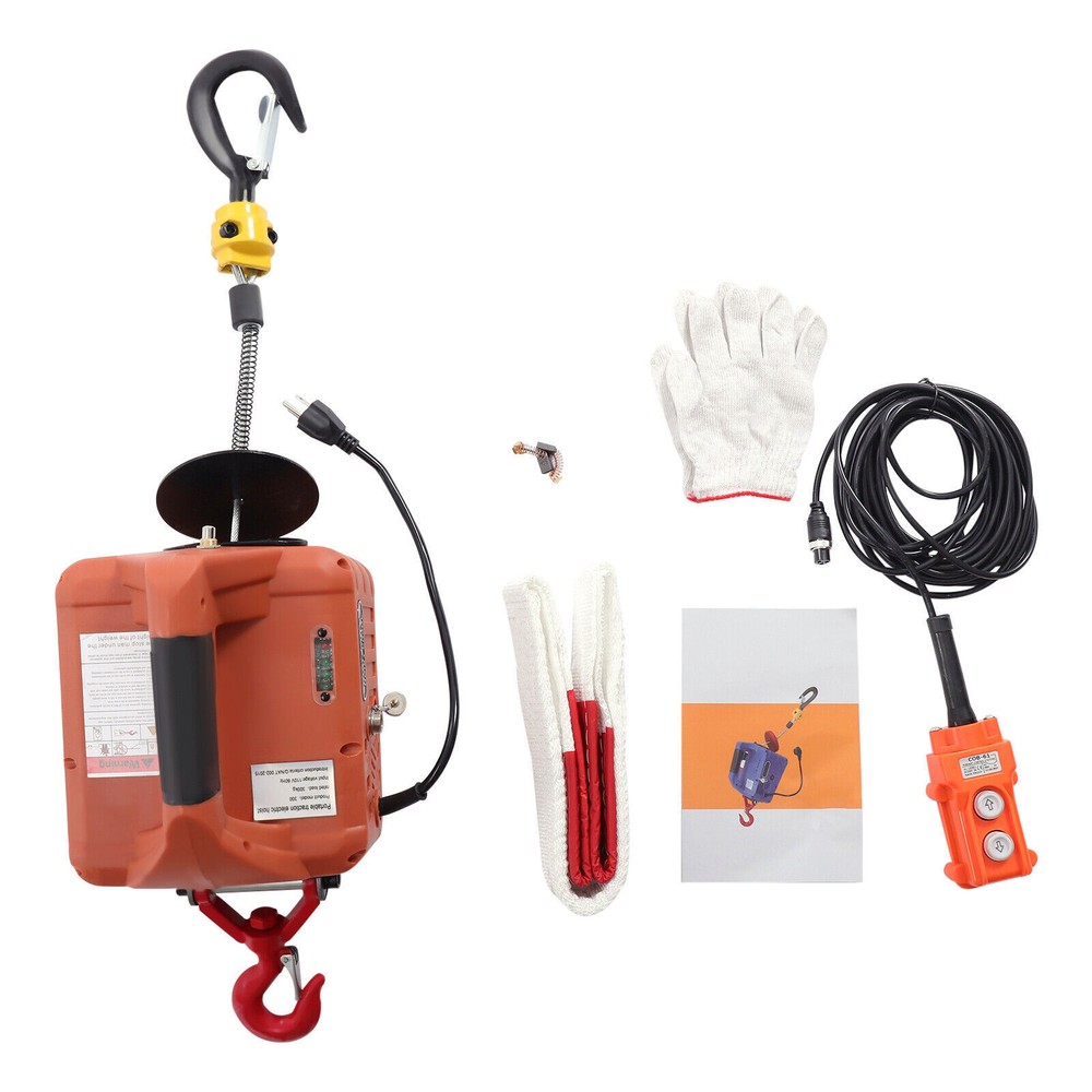 110V Portable Electric Hoist Winch Engine Crane Lifting wired Remote 1100lbs