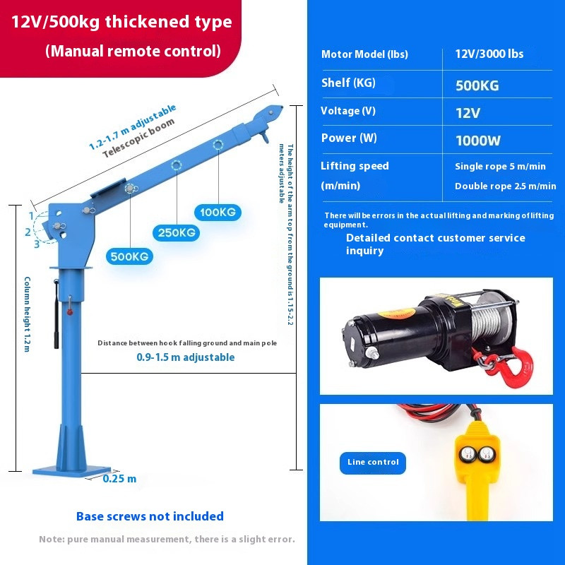 Car Crane 12v24v Small Crane Home Small Lifting Hoist 1 Ton Truck Mounted Crane