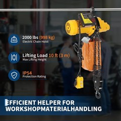 Electric Chain Hoist, 2200 lbs Load, 20 ft Lifting Height, 120V, Single Phase