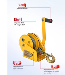 Hand Hoist Pounds Self Locking Manual Winch with Wire Rope and Hook Hand Tool
