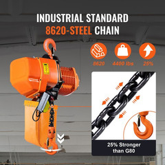 Electric Chain Hoist Three Phase Crane Hoist 4400 Lb 2 Ton Load 20 Ft Lift
