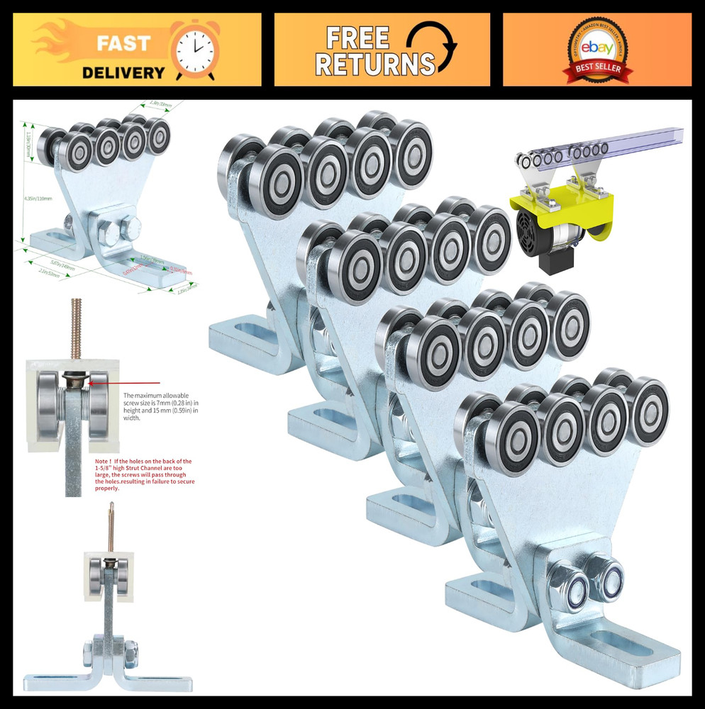 Electric Hoist Trolley Assembly – 8 Wheel Rollers for Garage Hoist Systems, Fits