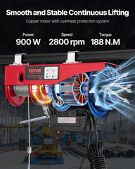 Electric Hoist, 1320 Lbs 120V Electric Winch with 328 Ft Wireless & 14 Ft Wired