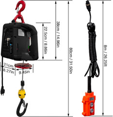 1500W 3-In-1 Electric Hoist Winch with Remote Control for Garage & Warehouse