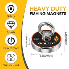 VNDUEEY Magnet Fishing Kit with Rope, Magnets 700 2.95″ 700LBS, Red