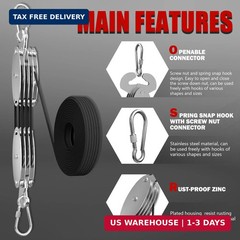 Upgraded Rope Hoist Pulley System 530LB 7:1 Ratio 60ft for Hunting Kayak Garage