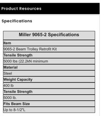 Miller Honeywell 9065-2/ Adjustable Beam Trolley Retrofit Kit, Fit 8-1/2” Beam