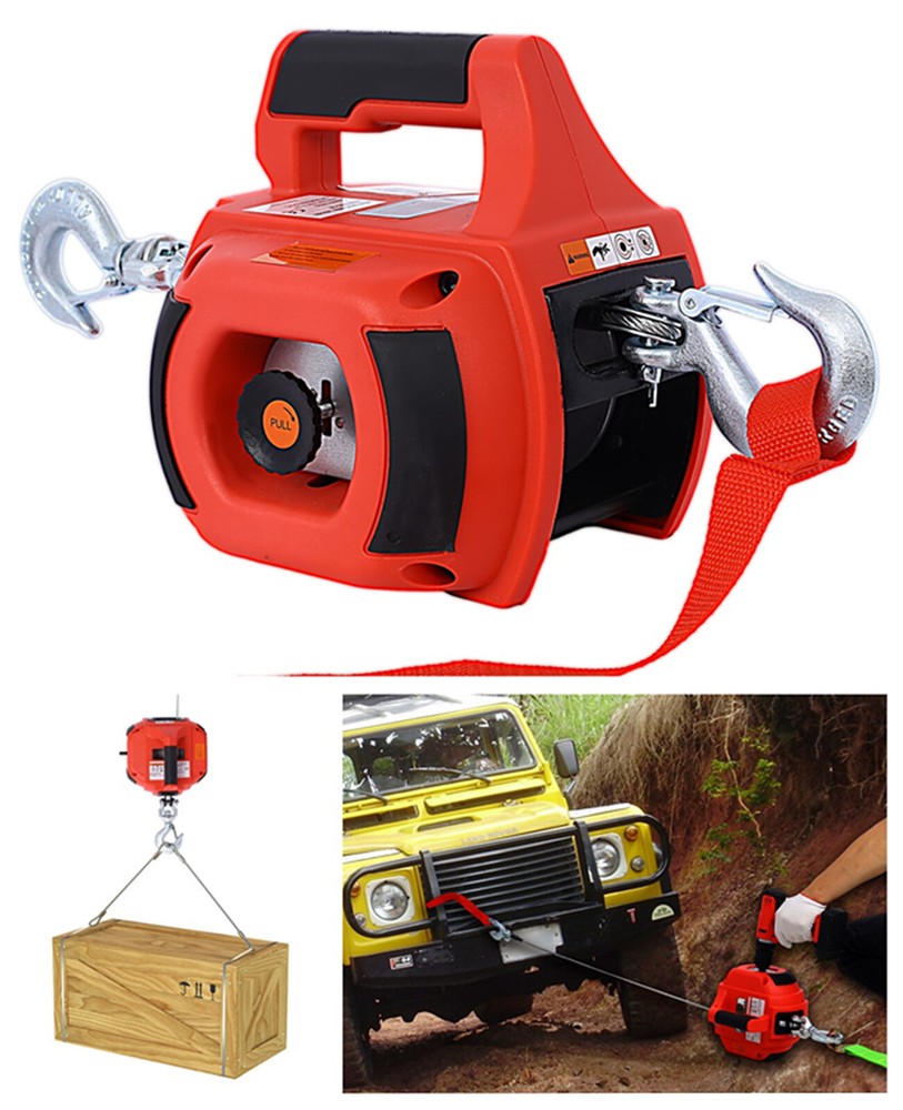 Portable Drill Winch Hoist 750LBS Load w/40Ft Steel Wire for Lifting & Dragging