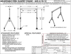 VESTIL ADJUSTABLE GANTRY CRANE – 2 TON CAPACITY, SPAN 10 FT, ADJ. HUB 7’6″-12′