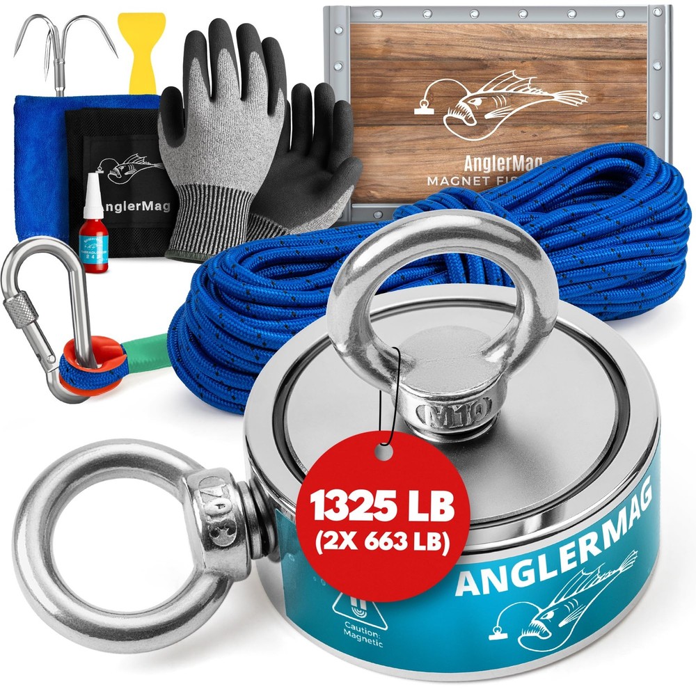 AnglerMag Magnet Fishing Kit – 1325 lbs Double Sided Neodymium 1325 LB, Blue