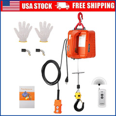 Portable 3 in 1 Electric Hoist Winch 1100lbs Wired/Wireless Remote Control Crane