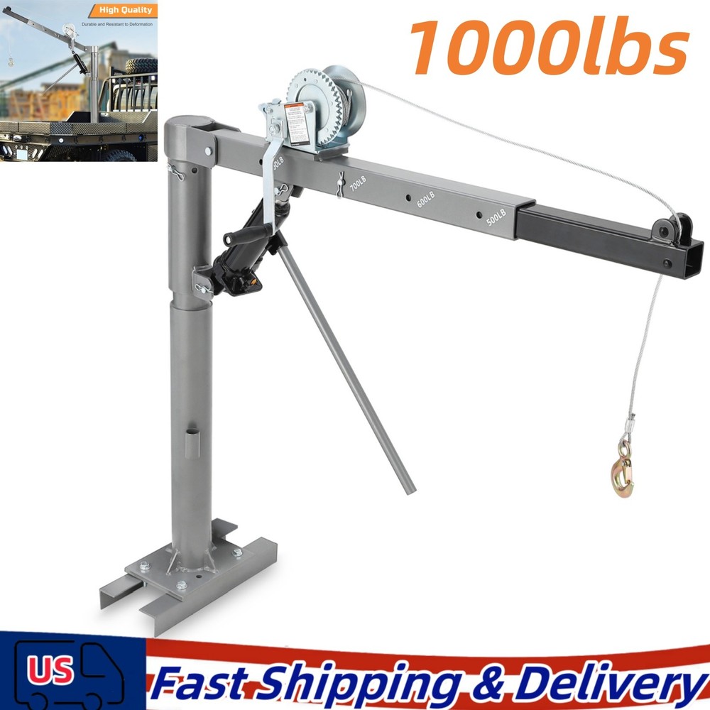 500lb-1000lb Lift Crane Jack Hoist Swivel Lifting w/ Cable Winch Pickup Truck