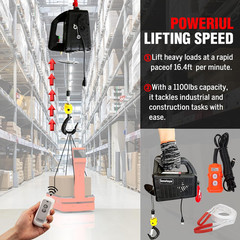 Electric Hoist Winch 3 in 1,1100Lbs Electric Hoist 110 Volt 1500W Portable Elect