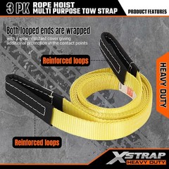 Heavy-Duty 4000LB Break Strength Rope Hoist & 2PK 8ft Lift Sling, Black