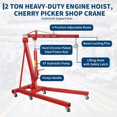 2 Ton Folding Engine Hoist Hydraulic Shop Crane & 3/4 T Underhoist Support Stand