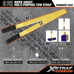 Heavy-Duty 4000LB Break Strength Rope Hoist & 2PK 8ft Lift Sling, Black