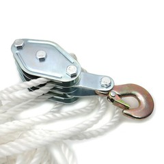 4000 Lbs/2 Ton 65FT Poly Rope Hoist Pulley Wheel Block, Tackle 7:1 Lifting Ratio