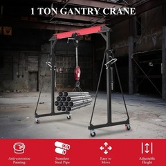 MAX 2200 LBS 1 Ton Adjustable Shop Gantry Crane H96.5″-143.7″ Lift Steel Hoist