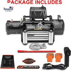 RUGCEL 12000Lb Waterproof Electric Winch – 12V Steel Rope (85Ft) with Roller Fai