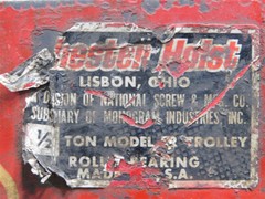 USED Chester Hoist 1/2 Ton Model ER Trolley Roller Bearing