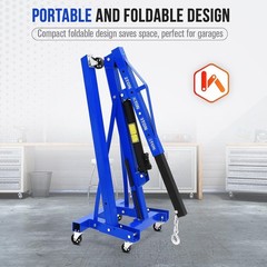2 Ton Folding Hydraulic Engine Hoist, 4400LB Cherry Picker Shop Crane,6 Casters