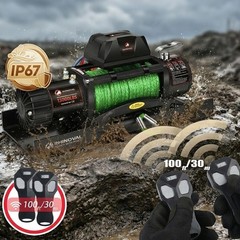 13000lb Electric Winch, Synthetic Rope Green, Battery Disconnect Switch, Low …