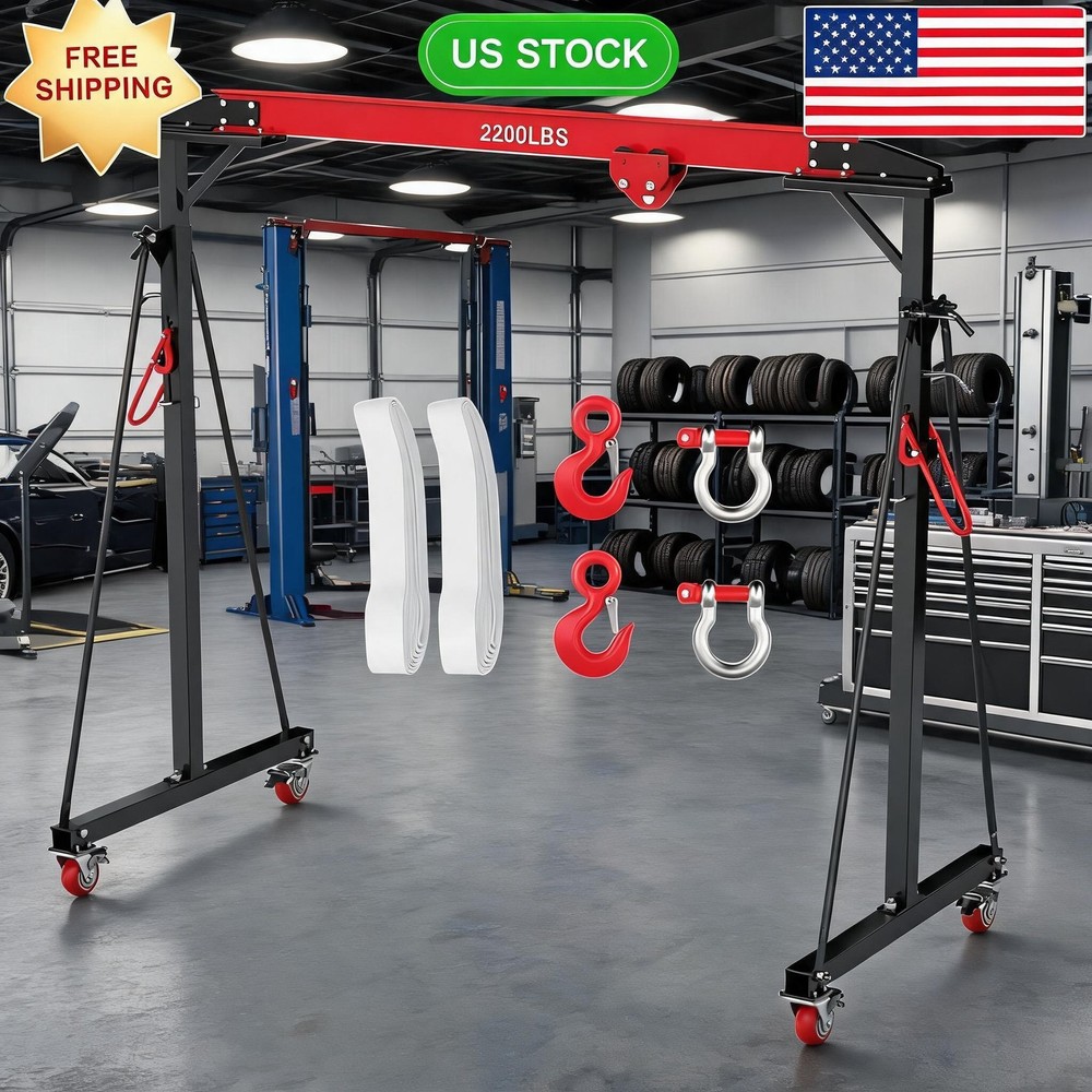 Portable Gantry Crane 1 Ton 2200 LBS, Adjustable Steel Lift Crane with Locking