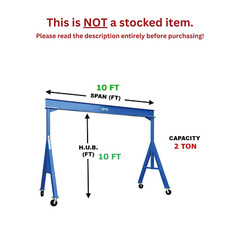 VESTIL ADJUSTABLE GANTRY CRANE – 2 TON CAPACITY, SPAN 10 FT, ADJ. HUB 7’6″-12′