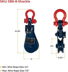 8 Ton Snatch Block with Shackle for Crane & Lift Truck – 3/4″ Rope Sheave