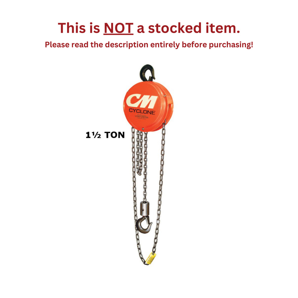 CMCO CYCLONE SERIES 646 MANUAL HAND CHAIN HOIST – 1 1/2 TON CAP. – 10 FT LIFT