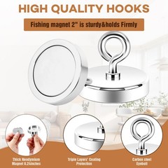 Neosmuk Fishing Magnet, 2 inches 350lb Strong Magnets 2.0 inches, Chrome