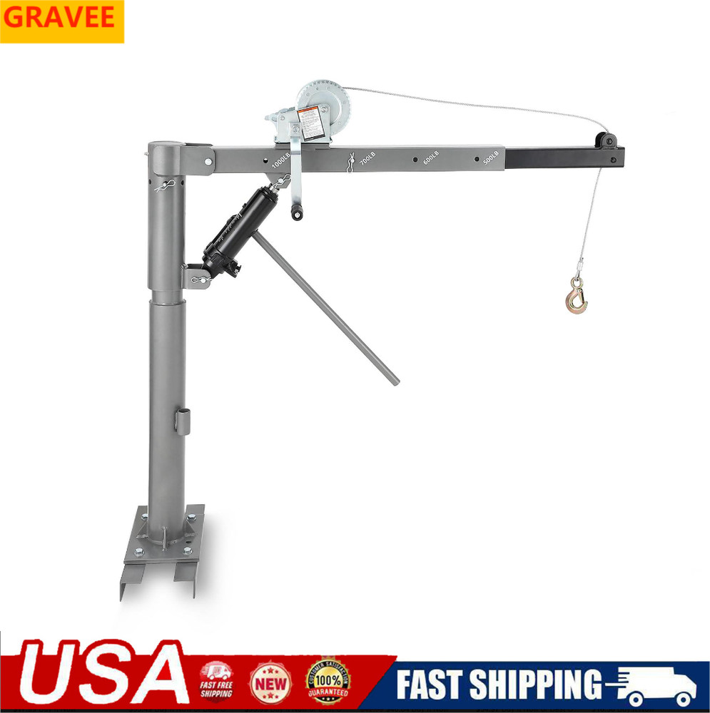 1000 Lbs Lifting Pickup Truck Bed Crane Hoist w/ Manual Winch 4 Adjustable Boom