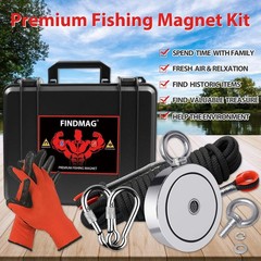 FINDMAG 2625 lbs Fish Magnet Kit Double Sided Magnet Fishing Kit, Black