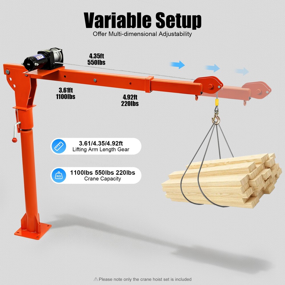 1100 LB Truck-Mounted Crane Hoist Truck-Mounted Crane with 12V Electric Winch