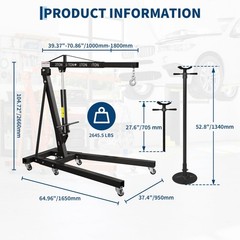 2 Ton Folding Engine Hoist Shop Crane with 3/4Ton Underhoist Support Stand Combo