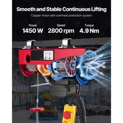 Uimoso Electric Hoist 1760lbs Lift with Wired Remote Control, 1450W, 110V