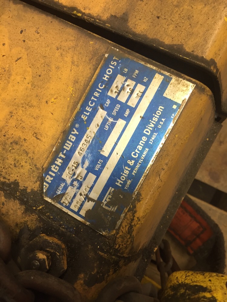 ACCO Wright Way 1/2 ton electric chain hoist 230/460 3PH 10′