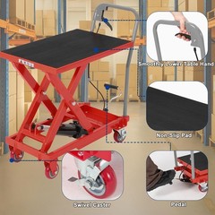 500LBS Hydraulic Lift Table Cart Single Scissor Lift Table w/ Wheels 28.7″