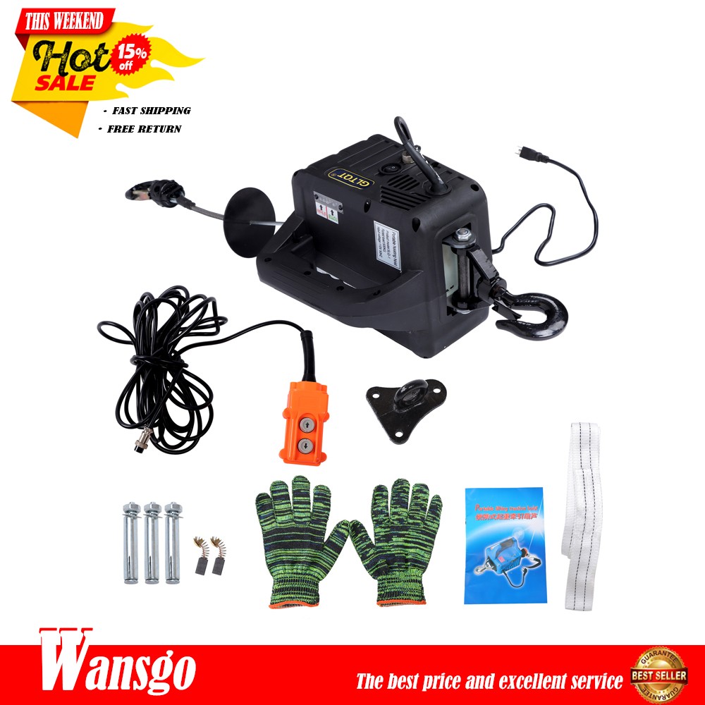 2-in-1 Electric Hoist Winch, 1100 lbs Lift Capacity, 1500W Portable Power Winch