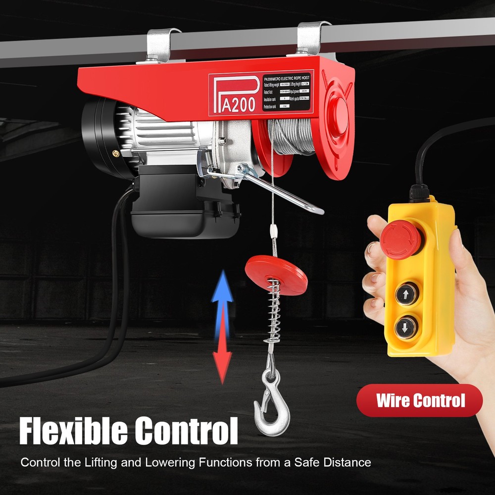 PA200 Electric Hoist Winch Crane Hoist Lift 440lbs with Wired Remote Control