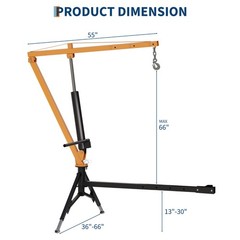 1000 lbs Hydraulic Pickup Truck Crane Hitch Mounted 360° Swivel Steel Hoist Lift