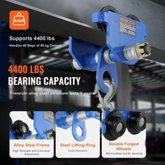 Heavy Duty Manual Trolley – 4400 lbs Capacity with Adjustable Width I-Beam Fit