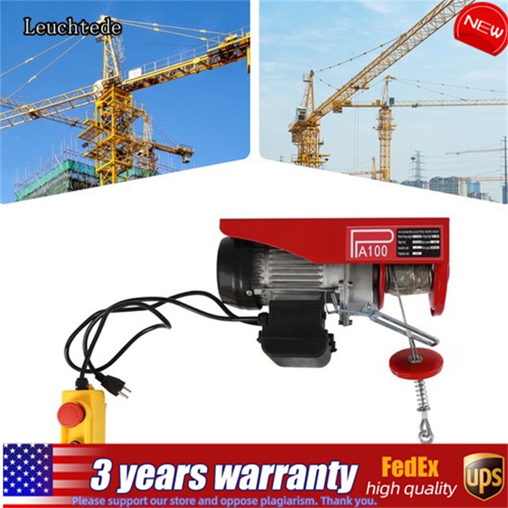 Electric Hoist 220lbs Winch Lifting Engine Crane W/ Wired Remote Control