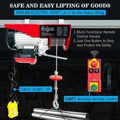 Electric Hoist Winch, 880 Lbs 120V Electric Hoist with Remote Control,16Ft/33Ft