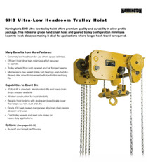 HARRINGTON SHB ULTRA-LOW HEADROOM MANUAL TROLLEY HOIST 1 TON CAPACITY